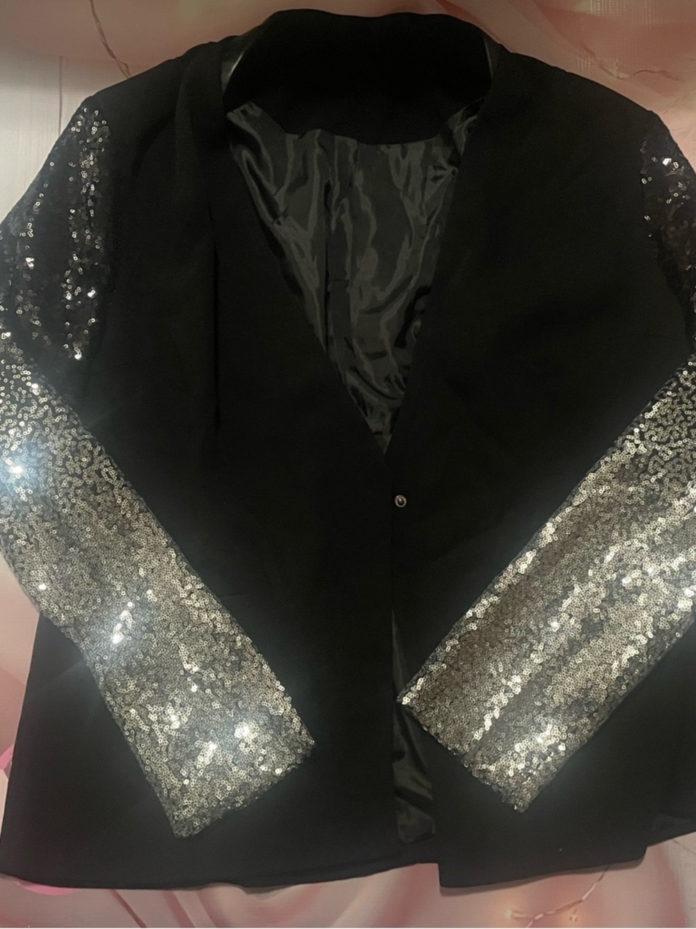 Black Blazer with Silver Sequin Sleeves